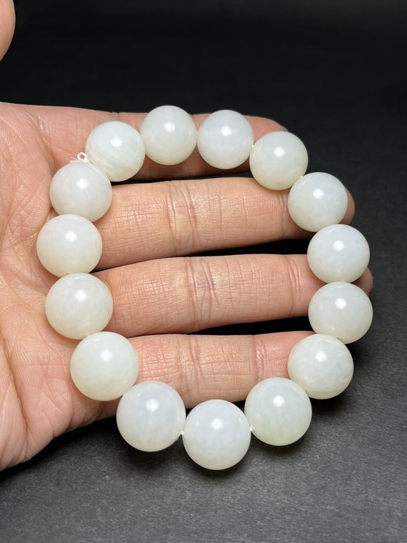 E9190 Chinese White Hetian Jade Beads Bracelet - image 9