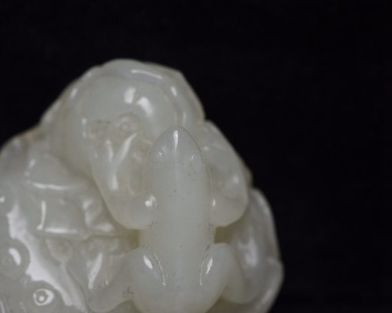 E7282 Chinese Natural White Hetian Jade Carved Fr… - image 8