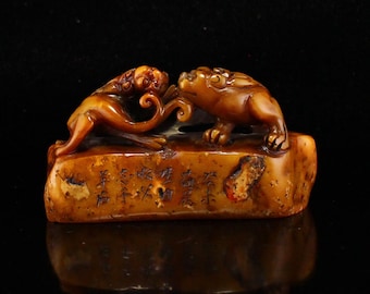 N1623 Vintage chinesische Shoushan Stein geschnitzt Chi Drachensiegel
