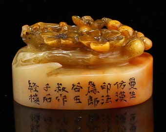 N1550 Vintage chinesisches Shoushan-Stein geschnitztes Pflaumenblumen-Siegel