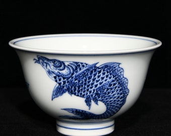 N1089 Chinese Blue And White Porcelain Fish Design Cup