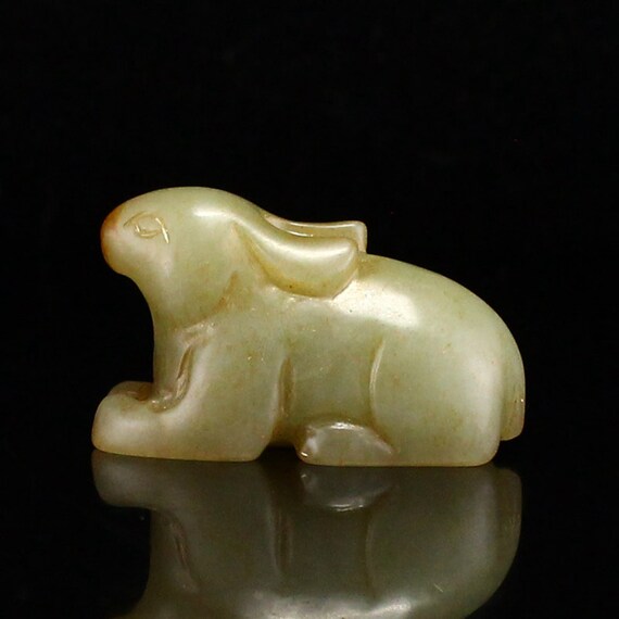 F0541 Vintage Chinese Hetian Jade Carved Rabbit P… - image 4