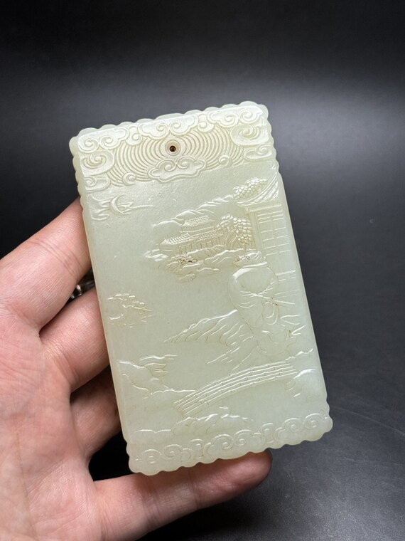 E8746 Vintage Chinese Hetian Jade Low Relief Figu… - image 8