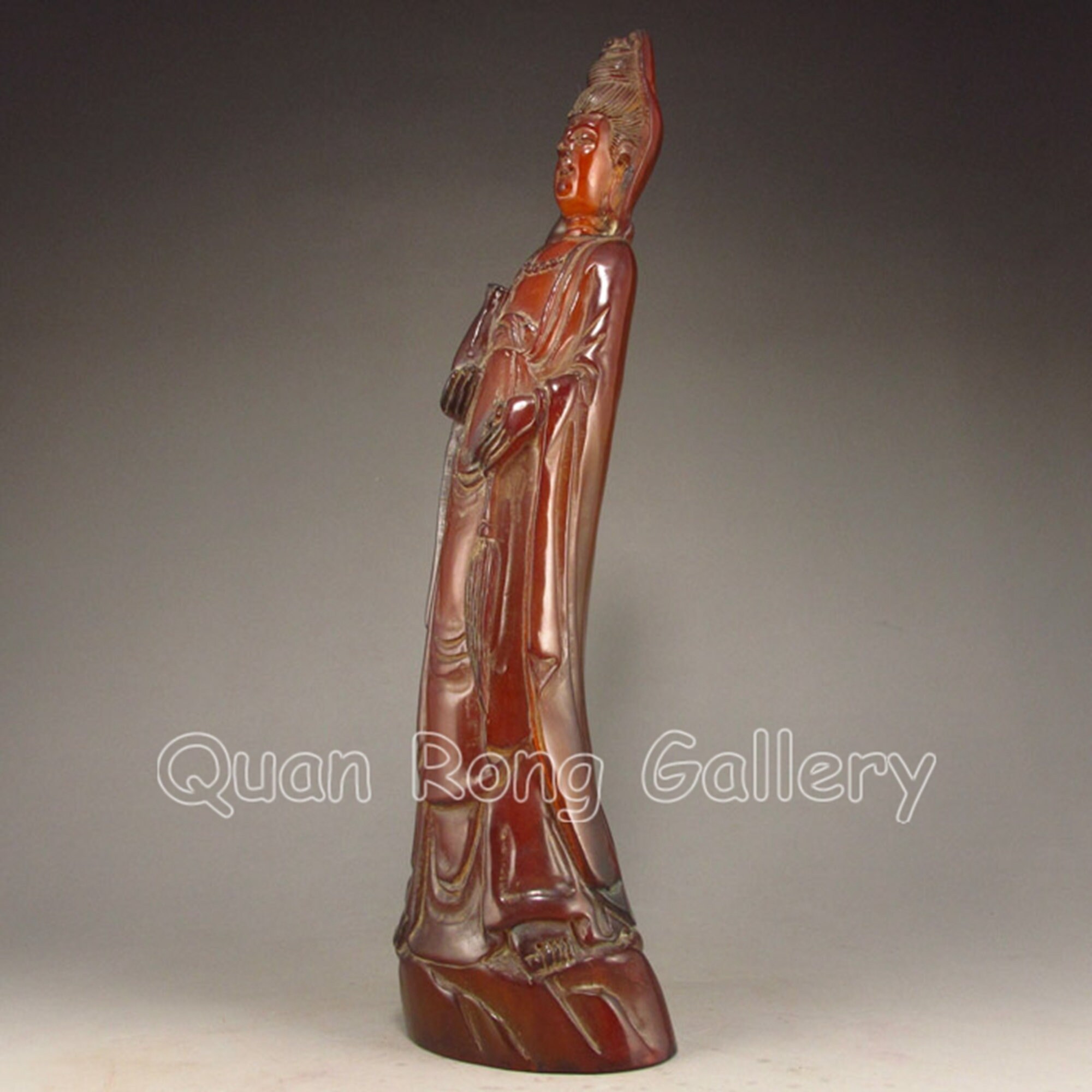 N1379 Hand Carved Chinese Ox Horn Kwanyin Statue Etsy