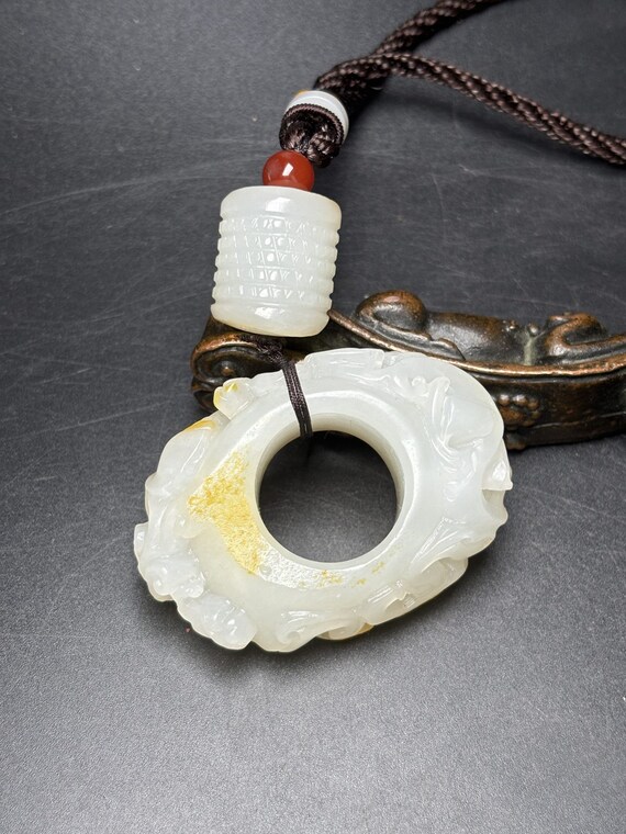 E9741 Chinese Natural Hetian Jade Carved Fortune … - image 2