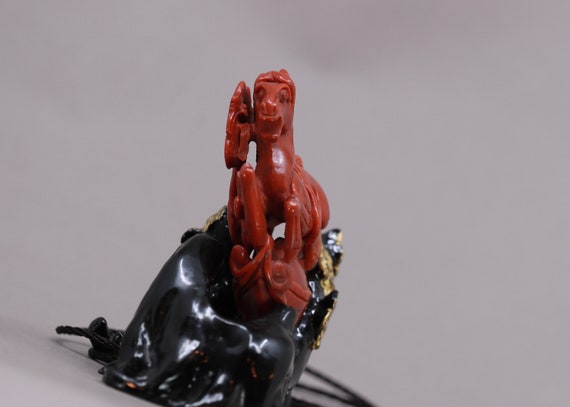 Chinese Red Shoushan Stone Pendant w Horse - image 5