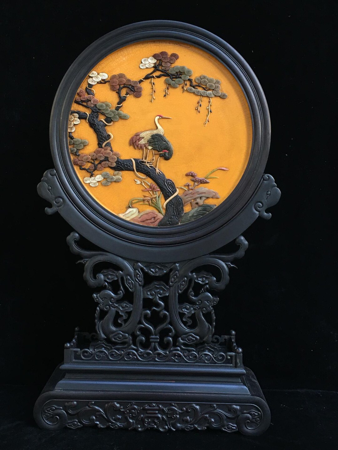 N6451 Chinese Gilt Gold Zitan Wood Lacquerware Inlay Shoushan Stone ...