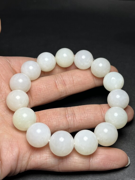 E9190 Chinese White Hetian Jade Beads Bracelet - image 8
