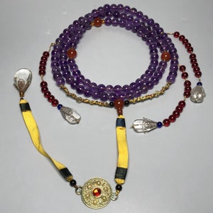 N0411 108 Beads Vintage Chinese Amethyst Beads Court Officials Necklace