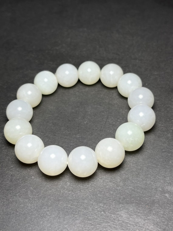 E9190 Chinese White Hetian Jade Beads Bracelet - image 3