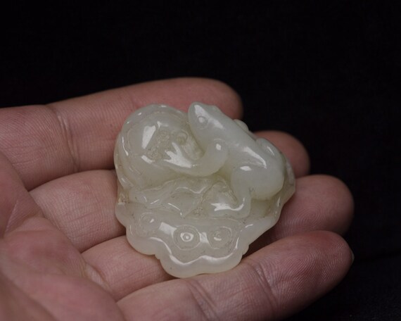 E7282 Chinese Natural White Hetian Jade Carved Fr… - image 9