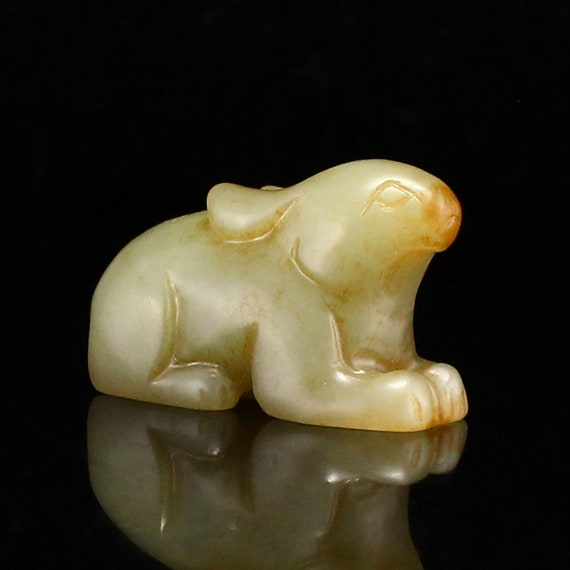 F0541 Vintage Chinese Hetian Jade Carved Rabbit P… - image 2