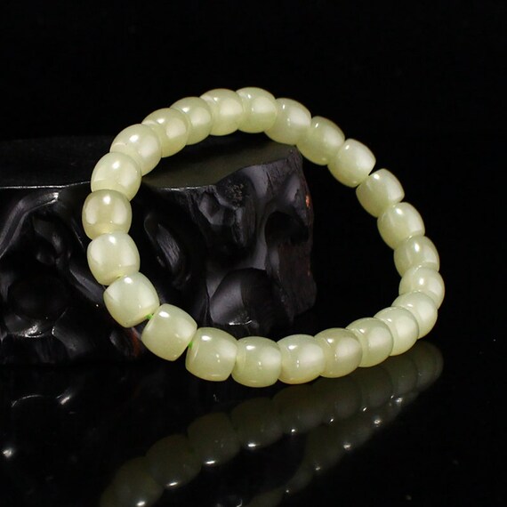 N0278 Chinese Natural Hetian Jade Beads Bracelet - image 4