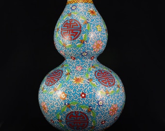 F0195 Chinese Cloisonne Inlay Copper Wire Porcelain Big Gourd Vase