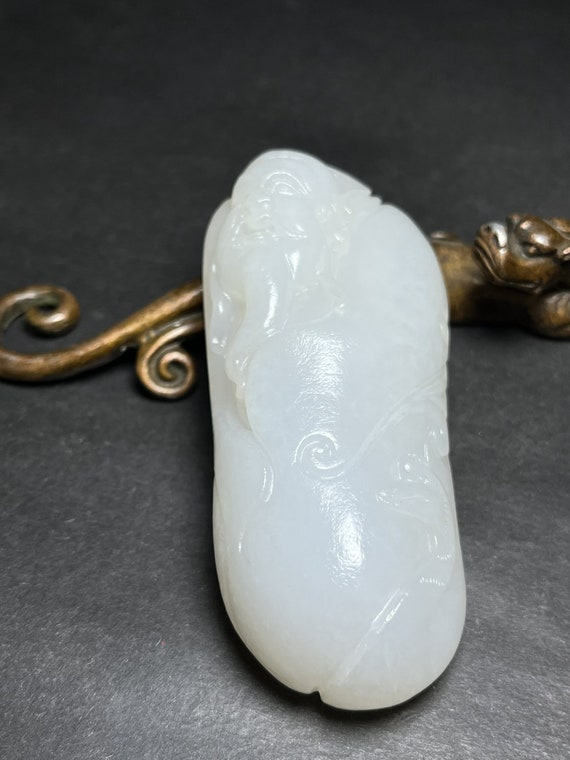 N1618 Chinese Natural Hetian Jade Carved Fortune T