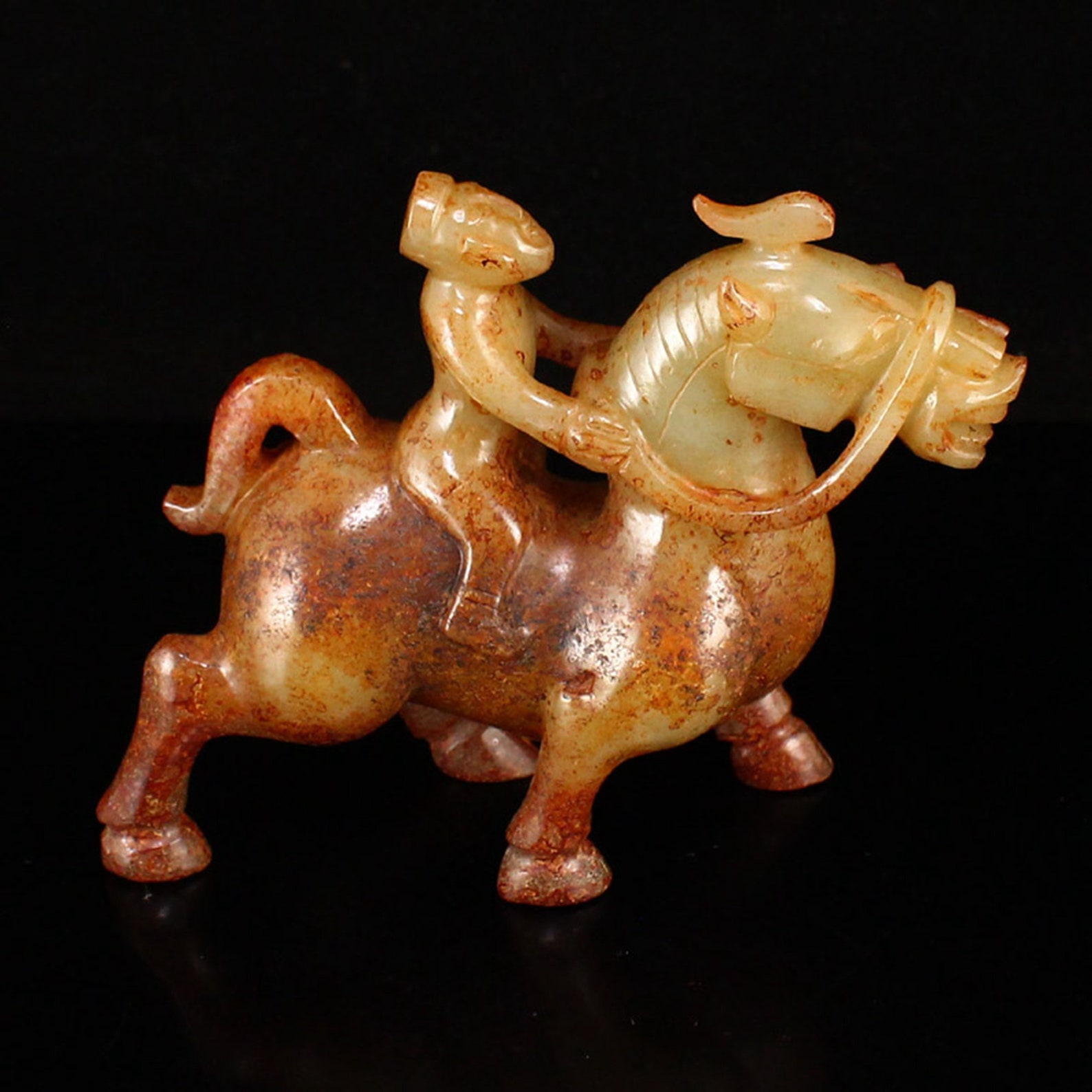N3398 Vintage Chinese Hetian Jade Horse & Figure Statue Etsy