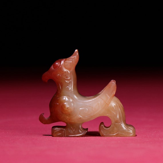 N0745 Vintage Chinese Hetian Jade Carved Phoenix … - image 6