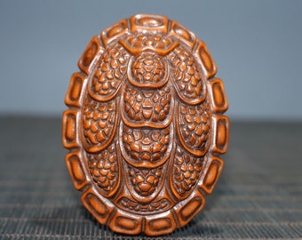 N0585 Chinese Natural Boxwood Wood Carved Turtle Shell Statue