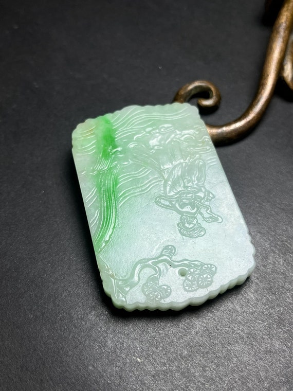 E7334 Vintage Green Jadeite Figure Pendant - image 3