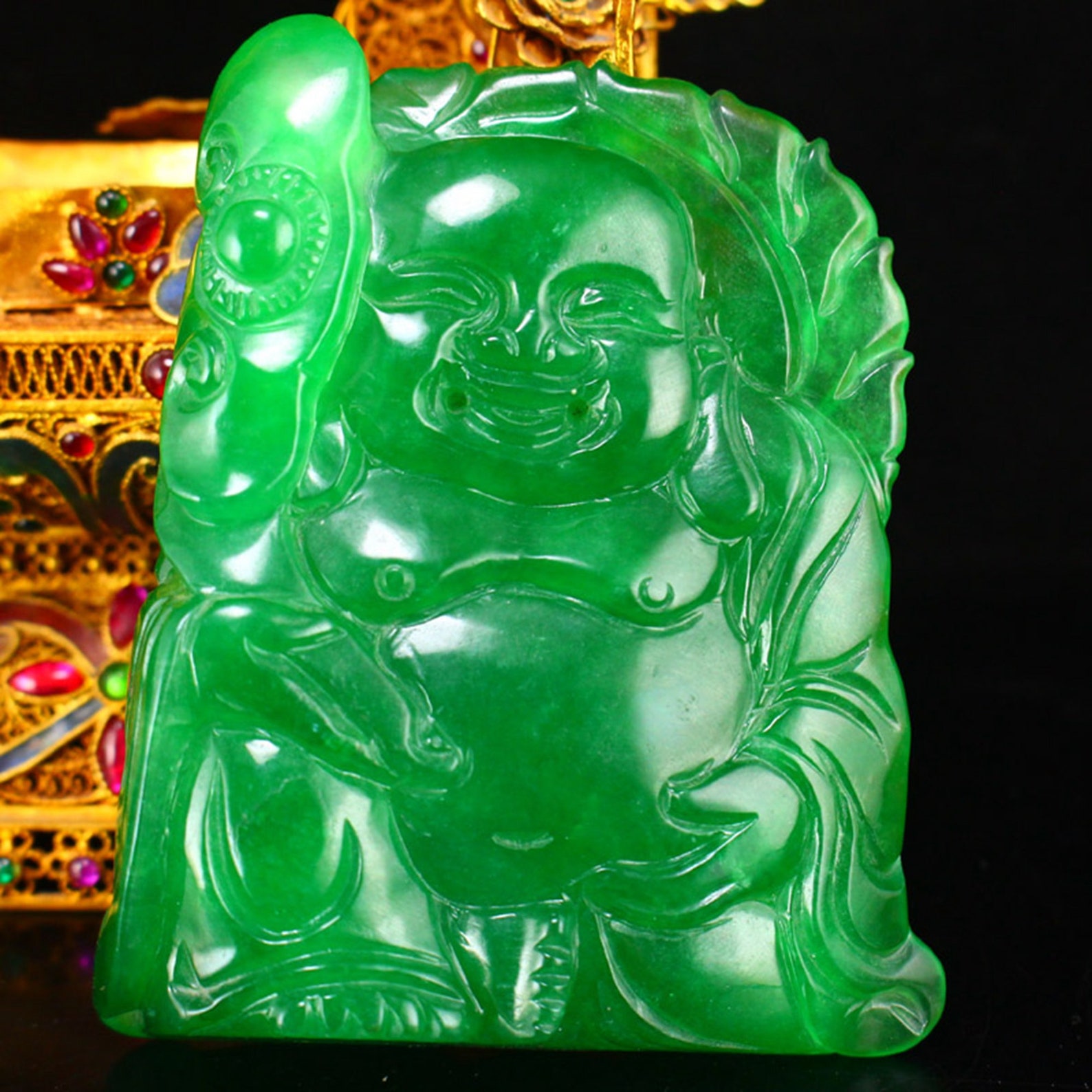 N1854 Beautiful Natural Green Jade Laughing Buddha Statue w Etsy