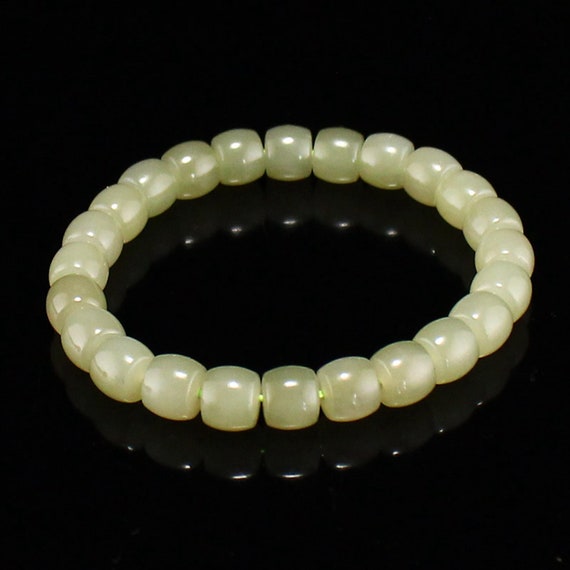 N0278 Chinese Natural Hetian Jade Beads Bracelet - image 2