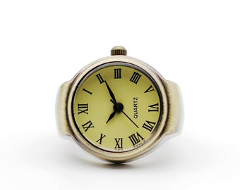 Vintage Roman Numeral Ring Watch, Adjustable Unisex Jewelry