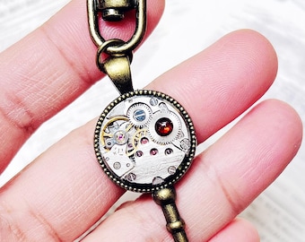 Vintage Keychain,Ruby,Vitage watch movement,Punk mechanical,Wallet Chain,Gift For Him, Present