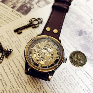 Mechanische Uhr, Steampunk Armbanduhr, Unisex Damen Leder, Groomsman Hochzeit, Geschenkideen des Vaters, Valentinstag