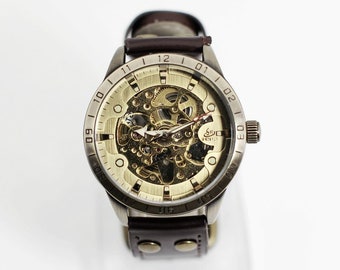 Mechanisch horloge met Arabisch nummer, Steampunk-polshorloges voor heren, herenhorloge, unisex horloge, Valentijnsdagcadeau
