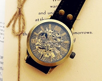 Steampunk watch,Marriage watch,Mens Steampunk Wrist watches,Mechanical Watch, Unisex Womens Skeleton, valentine’s gift