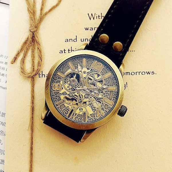 Steampunk watch,Marriage watch,Mens Steampunk Wrist watches,Mechanical Watch, Unisex Womens Skeleton, valentine’s gift