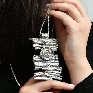 Abstract Pendant Neckless, 925 Sterling Silver, Sestil Chain, Boho Long Necklace, Gift for her