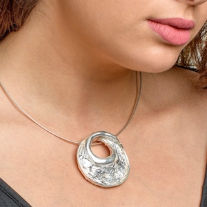 Silver round pendant necklace bridal necklace 925 sterling silver jewelry / 24K gold plated image 1