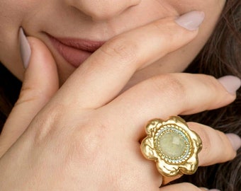 wide chunky gold ring -   24K gold stone ring - gold statement rings for women