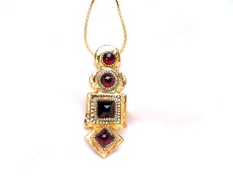 Garnet Necklace -  Long pendant necklace - 24k gold plated over sterling silver - Statement jewelry for mom