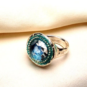 Ice blue stone ring - silver and blue cabochon ring- statement light blue stone ring - trending jewelry