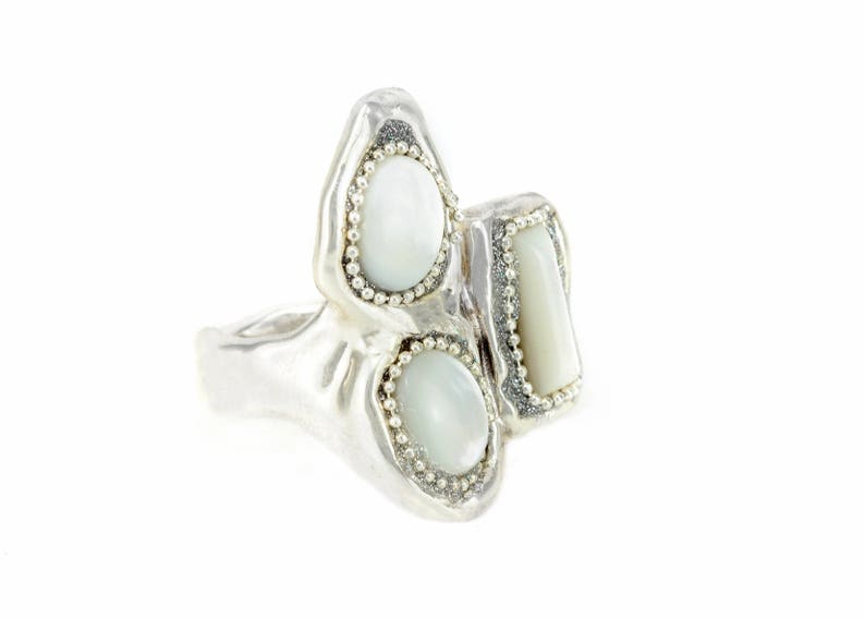 mother of pearl ring statement ring chunky silver ring for women 925 sterling silver ring image 4