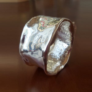 925 Sterling Silver and 24K Gold plated bracelet, Wide silver Bracelet