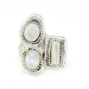 mother of pearl ring statement ring chunky silver ring for women 925 sterling silver ring image 3