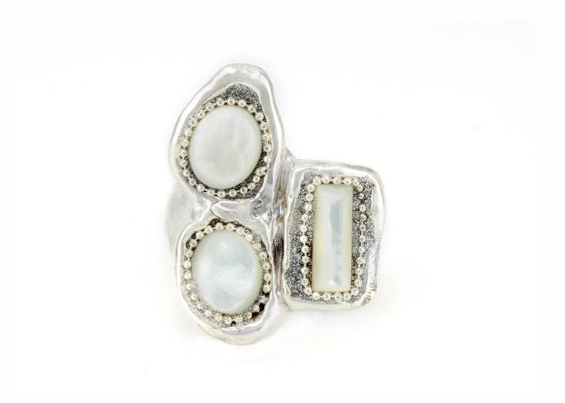 mother of pearl ring statement ring chunky silver ring for women 925 sterling silver ring image 3