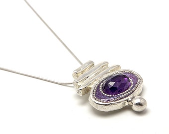 purple amethyst silver necklace. 925 sterling silver pendant necklace. chunky necklace. statement necklace