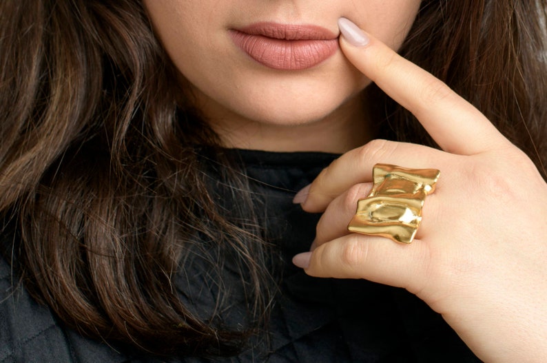 electroformed sculptured ring 24k gold ring gold statement ring chunky gold rings for women wide ring image 1