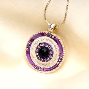 Purple Amethyst round silver Pendant - Sterling Silver Necklace-hand made necklace