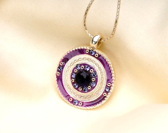 Purple Amethyst Pendant - Silver and Purple Round Pendant - 925 Sterling Silver Necklace- bridesmaids Gift