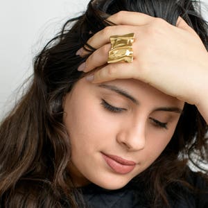 electroformed sculptured ring 24k gold ring gold statement ring chunky gold rings for women wide ring image 4