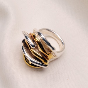 silver and gold statement rings for women - mixed metal ring - big chunky gold ring - unique wedding ring women