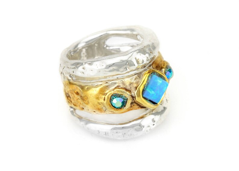 Blue Opal Ring Mixed Metal Rings for Women Silver and Gold - Etsy