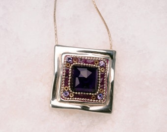 Square Amethyst pendant Necklace - 925 sterling silver necklace - bridesmaids necklace