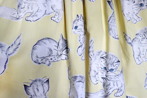 Yellow Pastel Vintage Skirt, Kittens Cuteness over