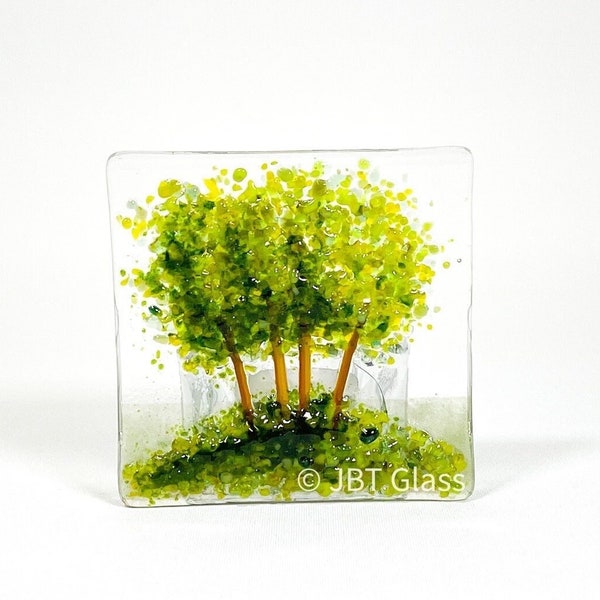 Small Tea Light-Candle Display-Small Group of Trees-Glass Plaque-Fused Glass Art-Birthday Present-New Home Gift. JBT2073